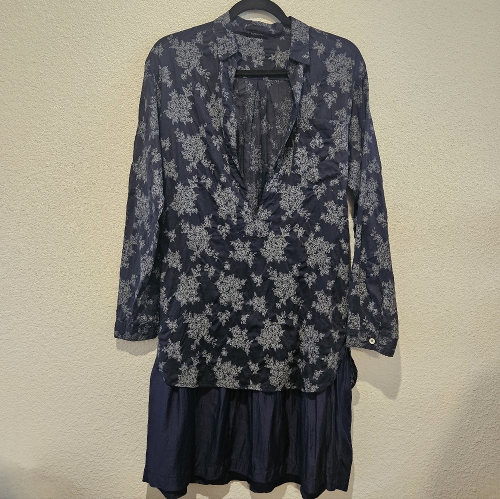 Pas De Calais Crinkle Floral Glitter Button Up Midi Lagenlook Dress EU 38